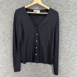Joseph A. Cardigan Women M Medium Black Button Up V-Neck Long Sleeve Casual